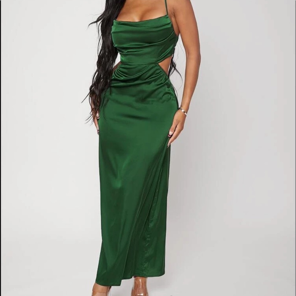 Cut Out Crisscross Backless Satin Dress
